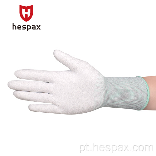 Luvas de proteção à mão por atacado HESPAX 13G POLESTER PU